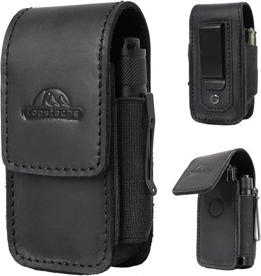 Topstache Multitool Sheath for Men - Belt Leather Multitool Holster - EDC Belt Organizer for Leatherman, Gerber - Magnetic Closure Multitool Pouch Fits Folding Tool, Darkbrown