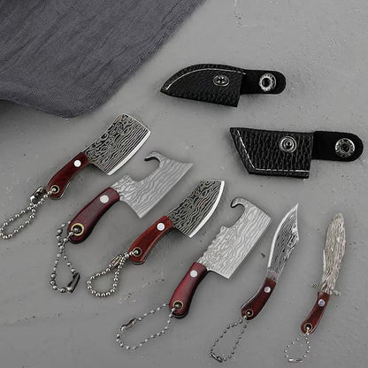 Damascus Pocket Knife Set Mini Chef Tiny Cleaver for Package Opener Box Cutter - of 4