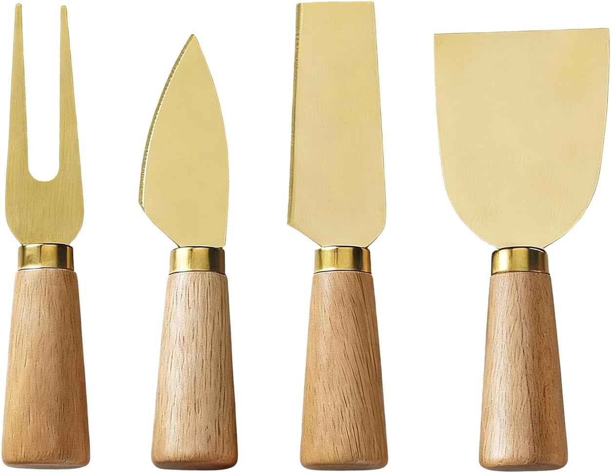 Stainless Steel Cheese Knife Set with wood Handle,Professional Cheese Slicer, Spreader & Fork for Charcuterie Boards, Cheese Platters, Kitchen & Entertaining, Christmas Gift for Women & Men (4)