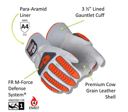 MAGID T-REX TRX848 Inferno Welder's Gloves, ANSI A4 Cut Resistant, EN 407 L4 Flame, Cow Grain Leather, 3.5" Gauntlet, Para-Aramid Liner, Hi-Vis Orange/Gray TPR, Size 10/XL, 1 Pair
