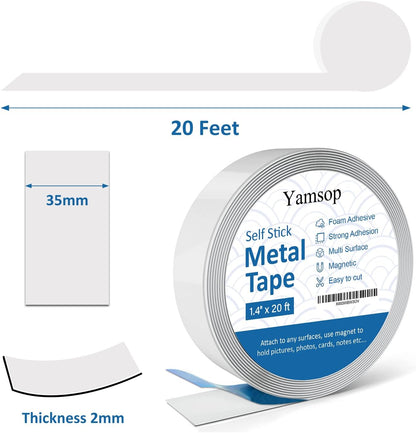 Adhesive Metal Strips for Magnets (1.4" x 10 ft), Metal Tape Self Adhesive for Magnets, Ferrous Tape Metal Tape Self Adhesive