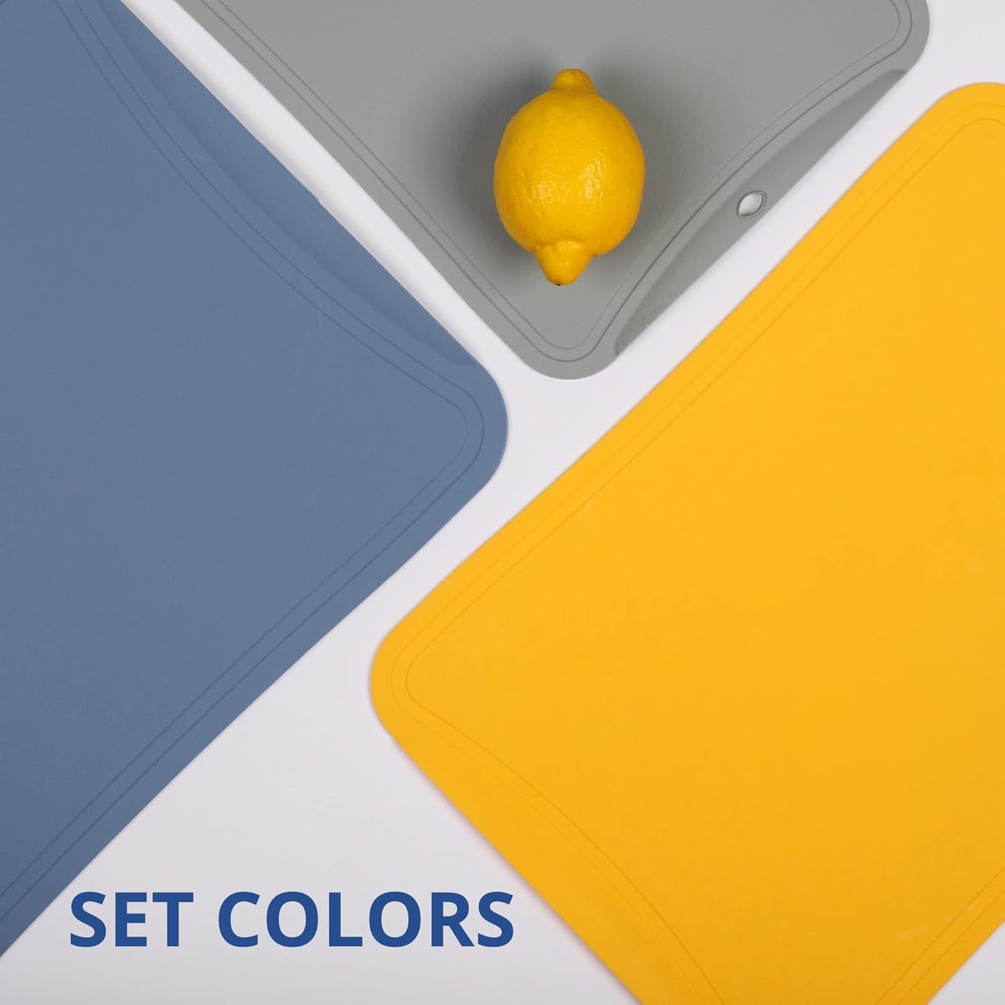 Blue Ginkgo TPU Cutting Mats [Set of 3] – Korean-Made Flexible, Knife-Friendly, Durable Kitchen Cutting Boards (Red, Blue, Yellow)
