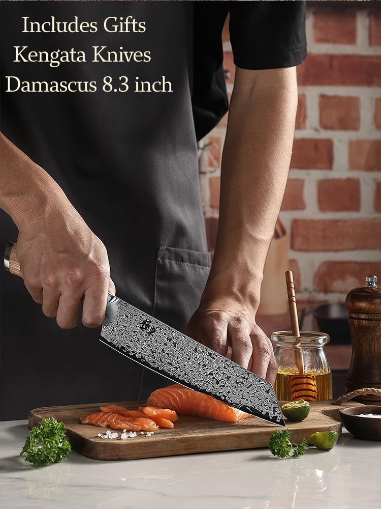DONGSUN 8 Inch Damascus Chef Knife with North American Black Walnut Sheath, 67-Layer VG10 Forged Steel Japanese Gyuto, Professional Durable Sharpness