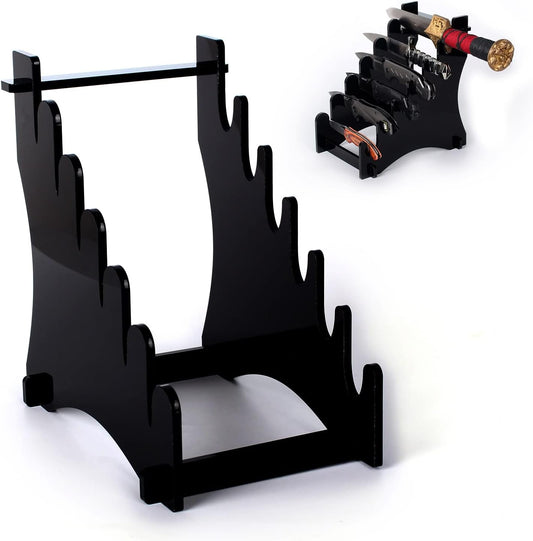 WANLIAN Dagger Stand Knife Display Stand,Acrylic Display Case Holds 6 Knives Display Hunting Knife,Dagger,Pocket Knife on Table (Black)