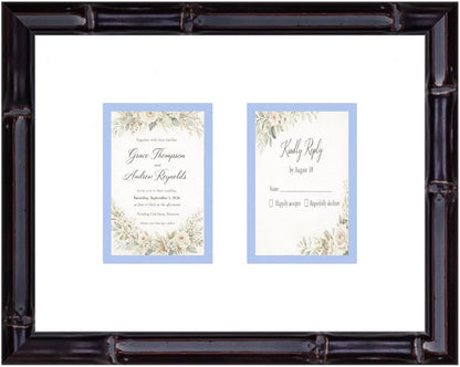 CountryArtHouse Heirloom 3.5x5 Enclosure Invitation and RSVP Keepsake Frame in Brown Genuine Hardwood 13.5x10.75 Artisan-Cut Double Mat White Paired With Metallic Gold Timeless Display