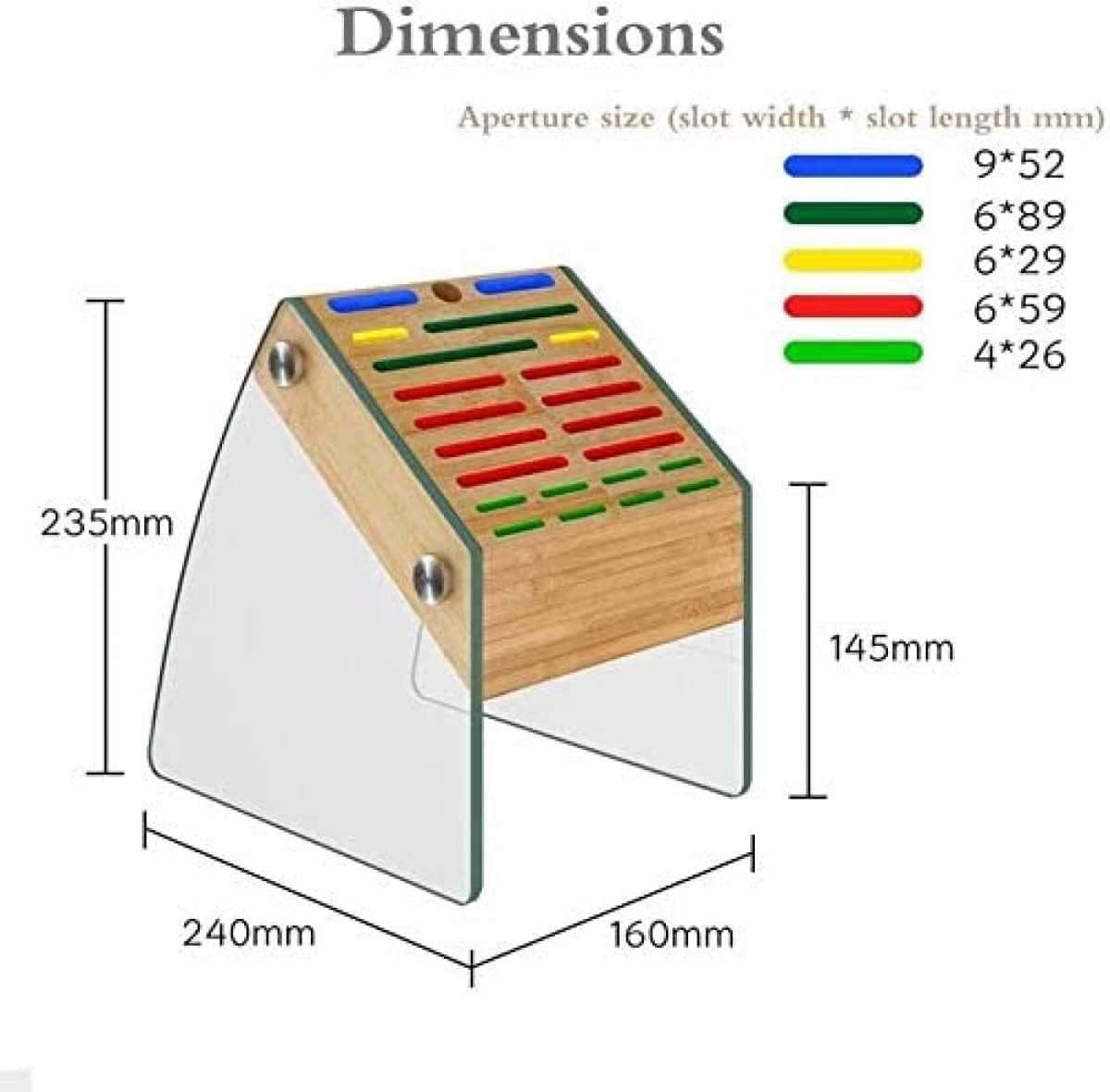 Knife Block Wood Tempered Glass 23 Slot Kitchen Knife Holder Desktop & Easy Storage Empty Knife Block Storage Organiser Without Knives