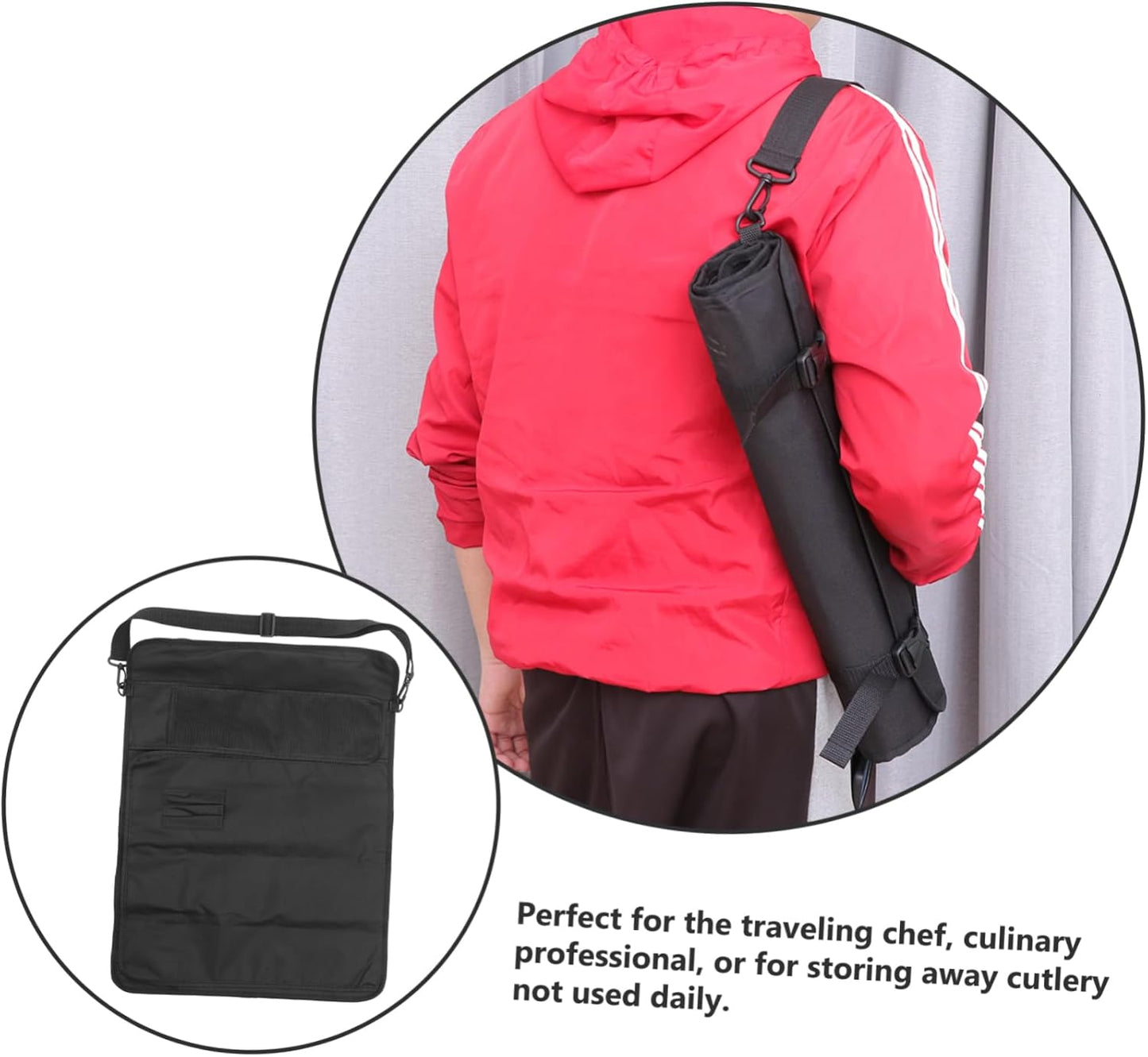 TIDTALEO Chef Roll Bag Shoulder Strap Cutlery Holder Organizer Knives Kitchen Tool Pouch Mesh Pocket