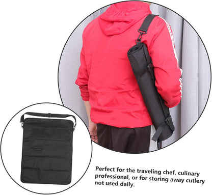 TIDTALEO Chef Roll Bag Shoulder Strap Cutlery Holder Organizer Knives Kitchen Tool Pouch Mesh Pocket