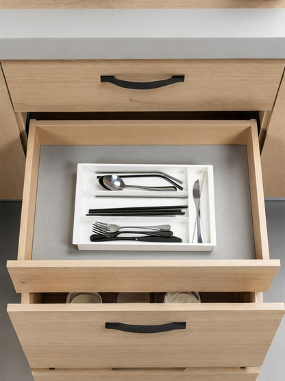 Silverware Drawer Organizer Tray, Adjustable Small Utensil Holder for Spoon and Fork, Expandable Flatware Cutlery Tray for Kitchen Drawers (Black)