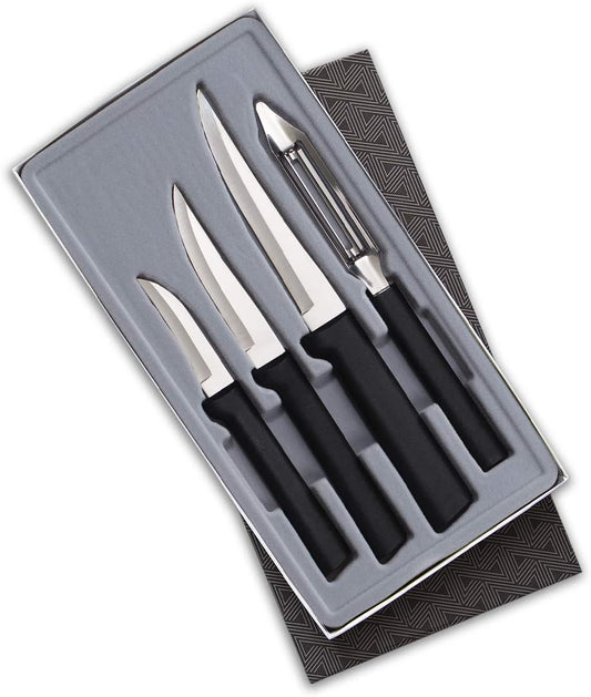 Rada Cutlery Meal Prep Gift Set (G205), 4-Piece Knife Set, Stainless Steel Blades, Black Handle