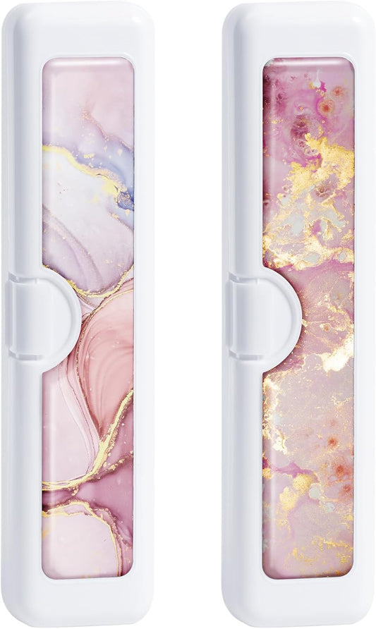 Toothbrush Travel Case - Colorful Pattern, Holder and Covers for Toothbrushes, Includes Tongue Scraper Case