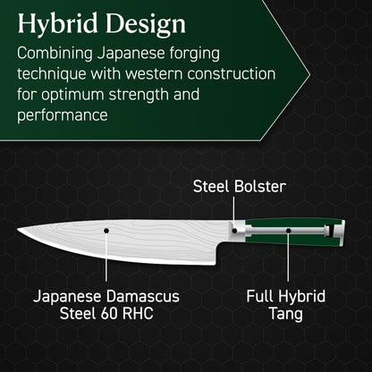 HexClad Honing Rod, 9 -Inch Japanese Damascus Stainless Steel Rod, Pakkawood Handle
