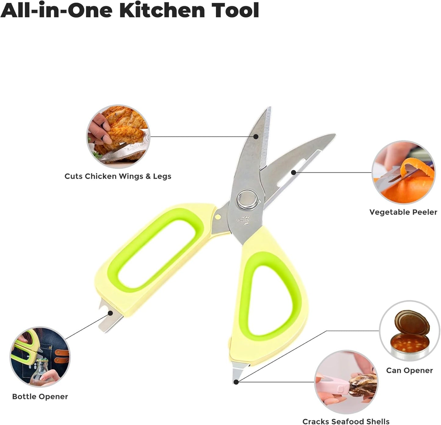 Zuutii Magnetic Kitchen Scissors, Heavy Duty Multi-Purpose Cooking Shears - Dishwasher Safe, Comfort Grip with Safety Lock Food Scissors for Chicken Bones, Herbs, Poultry, Vegetables, Begie&Pink
