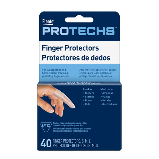 Flents Protechs Finger Protectors & Toes Cots, Ideal for Blisters, Scrapes, Stitches, Burns and Cuts, Moisture and Dirt Proof, Rubber, Assorted Sizes (S/M/L), 40 Count (Packaging May Vary)