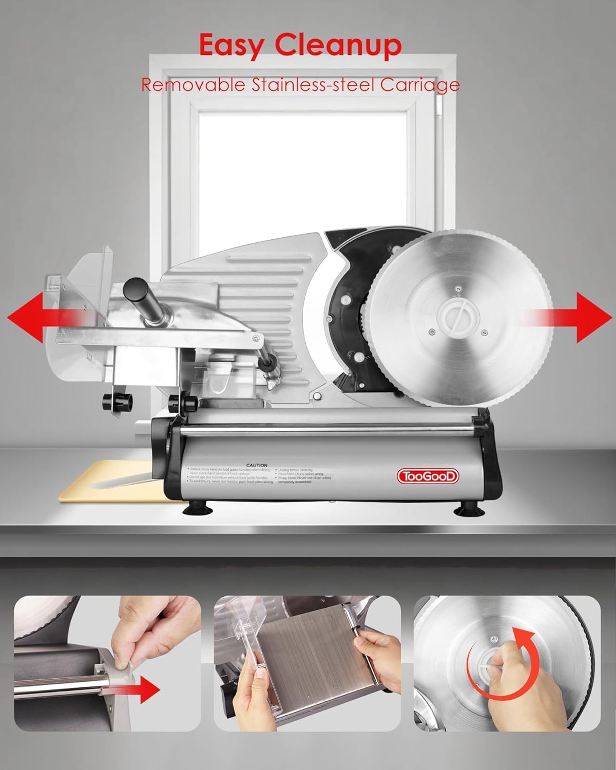 TOOGOOD 7.5" Electric Meat Slicer, with Stainless Steel Blade, Adjustable Thickness Food Slicer Machine for Home Use, Cuts Meat, Ham, Hard Cheese and Deli (Black)