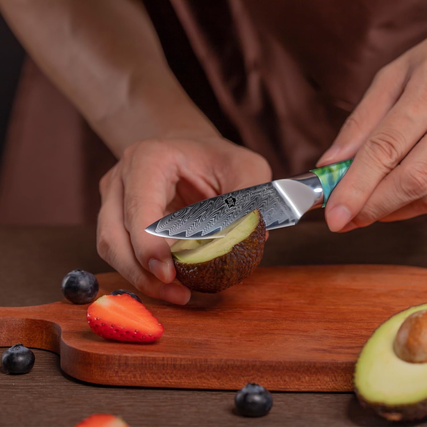 WILDMOK Paring Knife 3.5 Inch, Japanese Damascus Fruit Knife, Small peeling knife Perfect for Cutting Fruit Vegetables Petty Knife