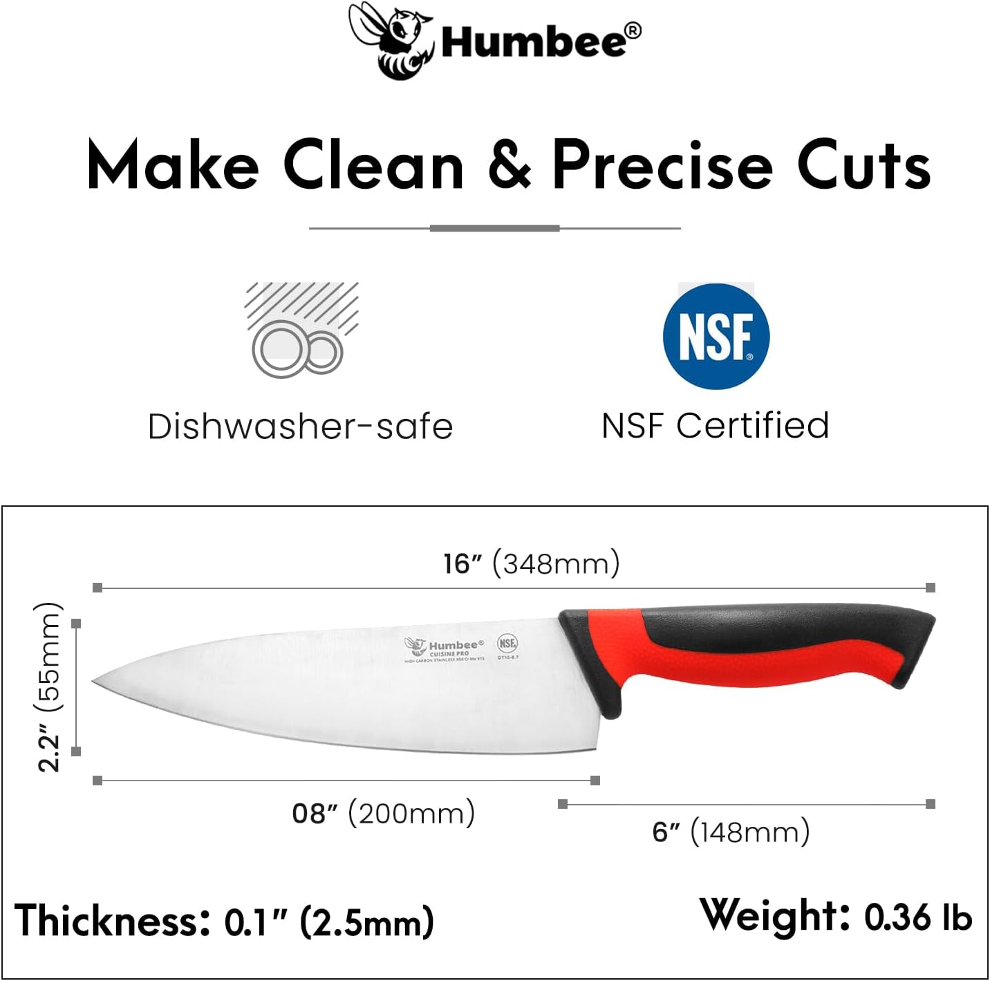 7.5-Inch Nakiri Knife, High Carbon Stainless Steel Hollow Grind Blade, Razor Sharp Edge, Ergonomic Non-Slip Handle, Cleaver Style, DT-50 Series, Orange