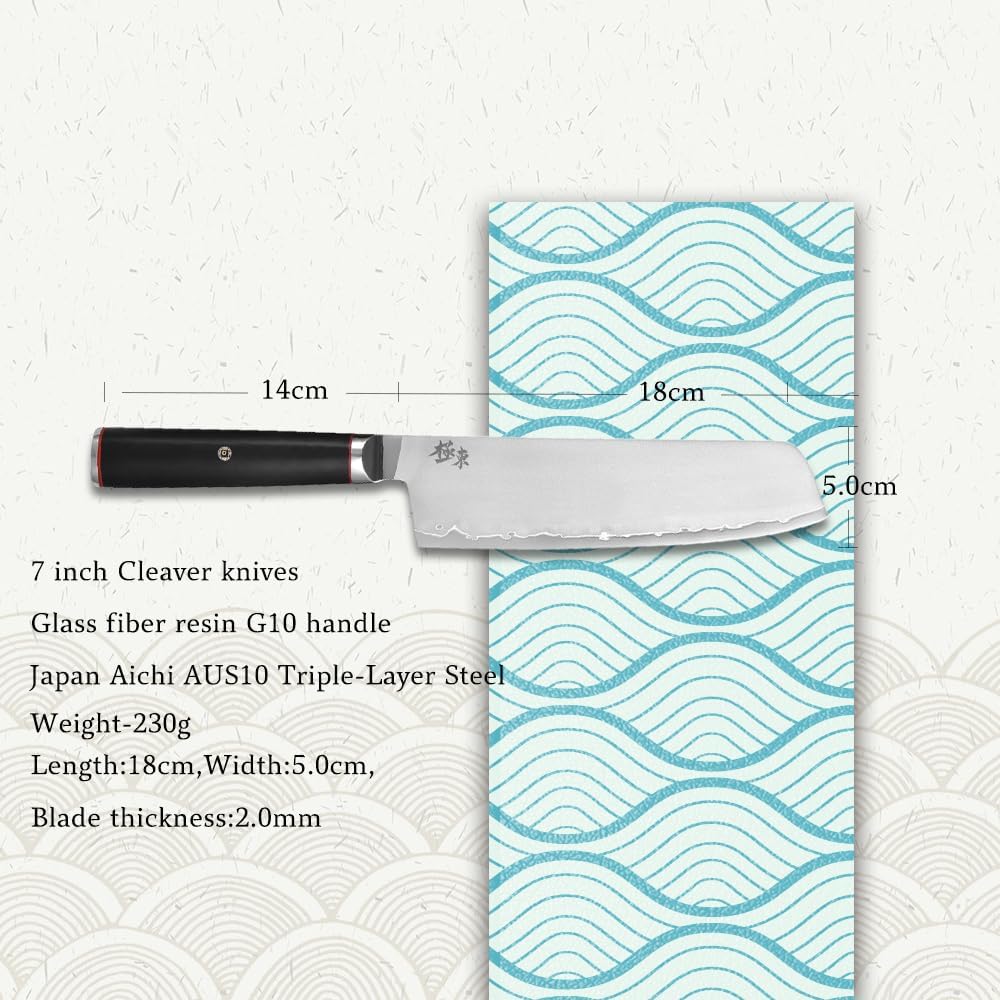 Japan Aichi AUS10 Triple Layer Composite Steel 8-inch Chef's Knife,Gyuto，Meat Cleavers，G10 Handle, Forged Kitchen Knife，Black Walnut Knife Sheath Set