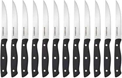Farberware Full-Tang Triple-Riveted 8-Piece Steak Knife Set, High-Carbon Stainless Steel, Razor-Sharp Knives with Ergonomic Handle, Kitchen Knives, Set of 8, Black