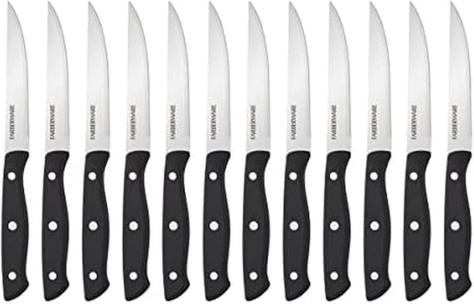 Farberware Full-Tang Triple-Riveted 8-Piece Steak Knife Set, High-Carbon Stainless Steel, Razor-Sharp Knives with Ergonomic Handle, Kitchen Knives, Set of 8, Black