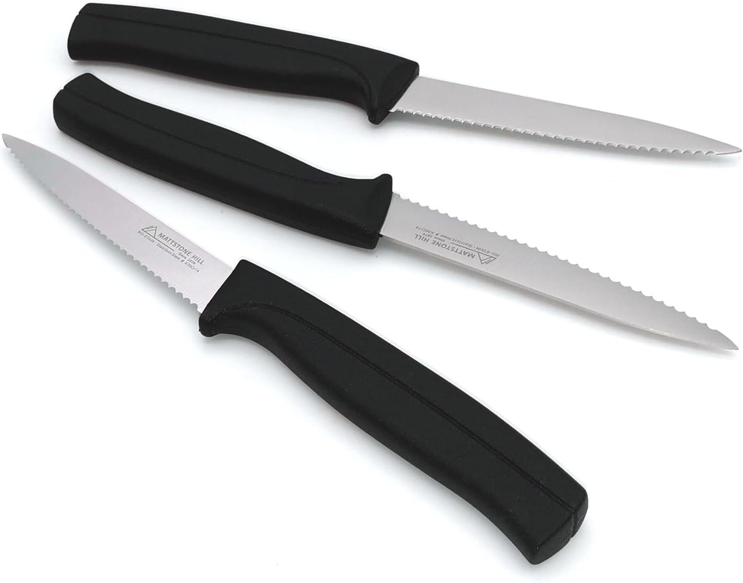 Kitchen Knife Set, MATTSTONE HILL Paring Knife Set - 4.7" Serrated Utility Knife, 3.5" Fruit & Vegetable Paring, 3" Flat Edge Peeling, German High Carbone Steel, Gray, Blue, Green
