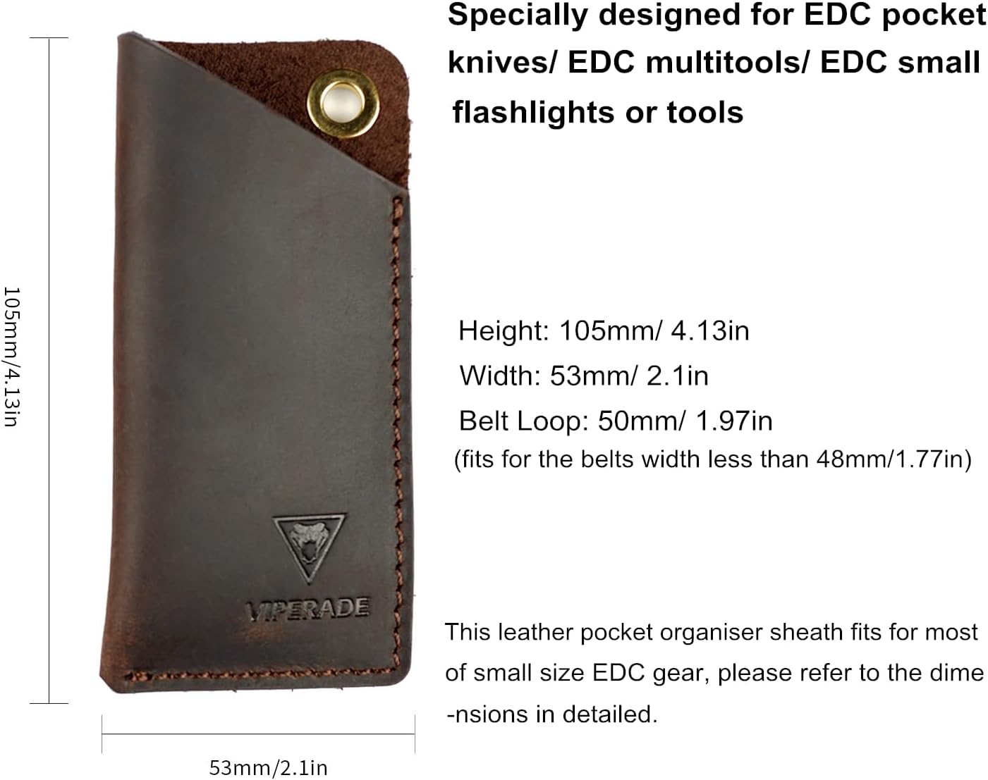 VIPERAED PJ11 EDC Small Leather Sheath for Belt,Leather Holster for Small Flashlight,Utility Small Leather Knife Sheath,Leather EDC Pocket Slip for Small Multitools