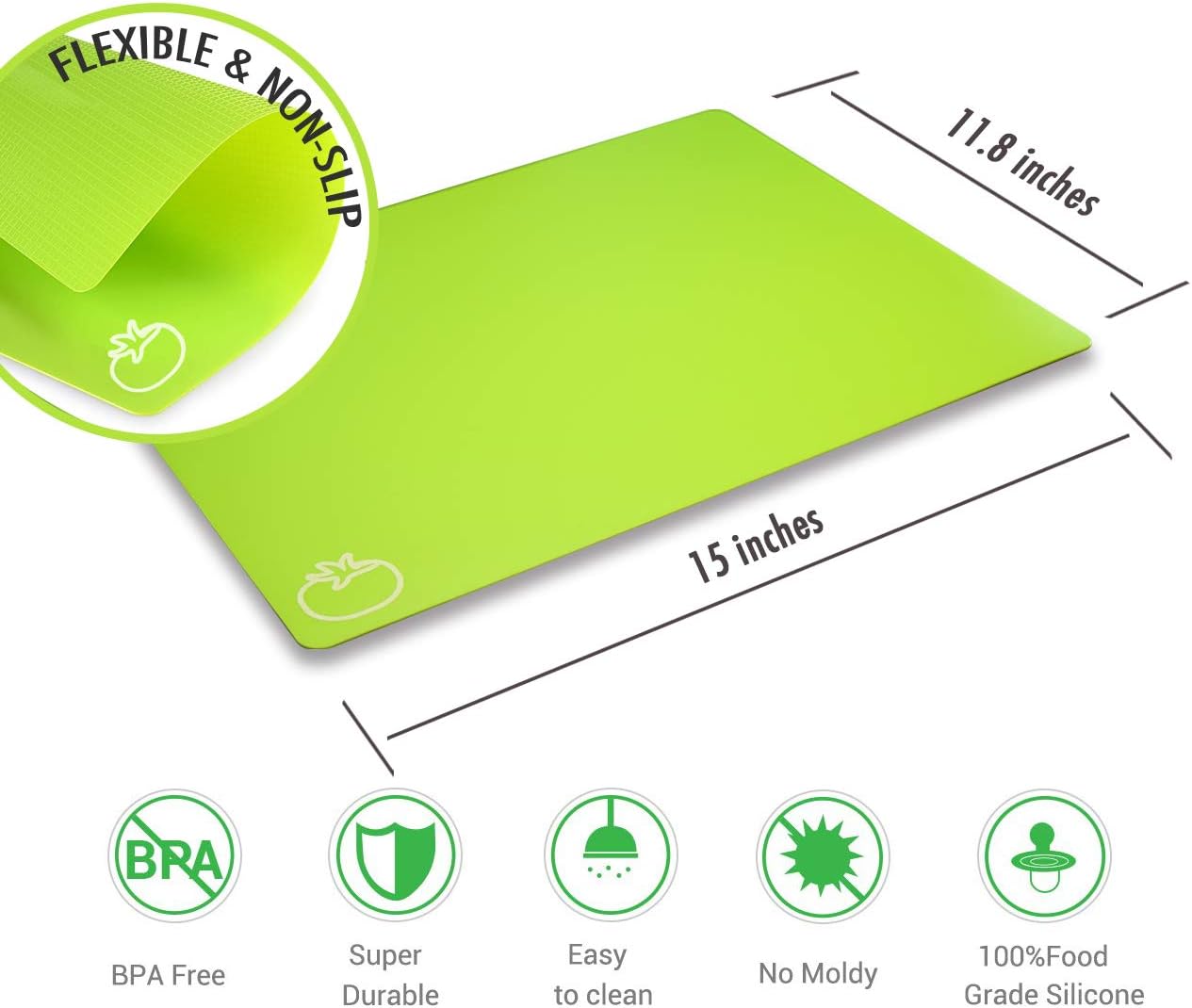 Fotouzy Plastic Cutting Boards with Food Icons, Set of 4, Flexible Cutting Mats with Hole, BPA-Free, Non-Slip and Dishwasher Safe, Modern Neutral Colors