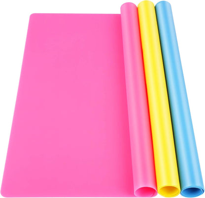 LEOBRO Silicone Mats, 3 PCS 15.7”x 11.7” Silicone Mats for Crafts, Resin Molds, Play Dough Mat for Resin, Clay, Craft Supplies, Orange & Purple & Blue