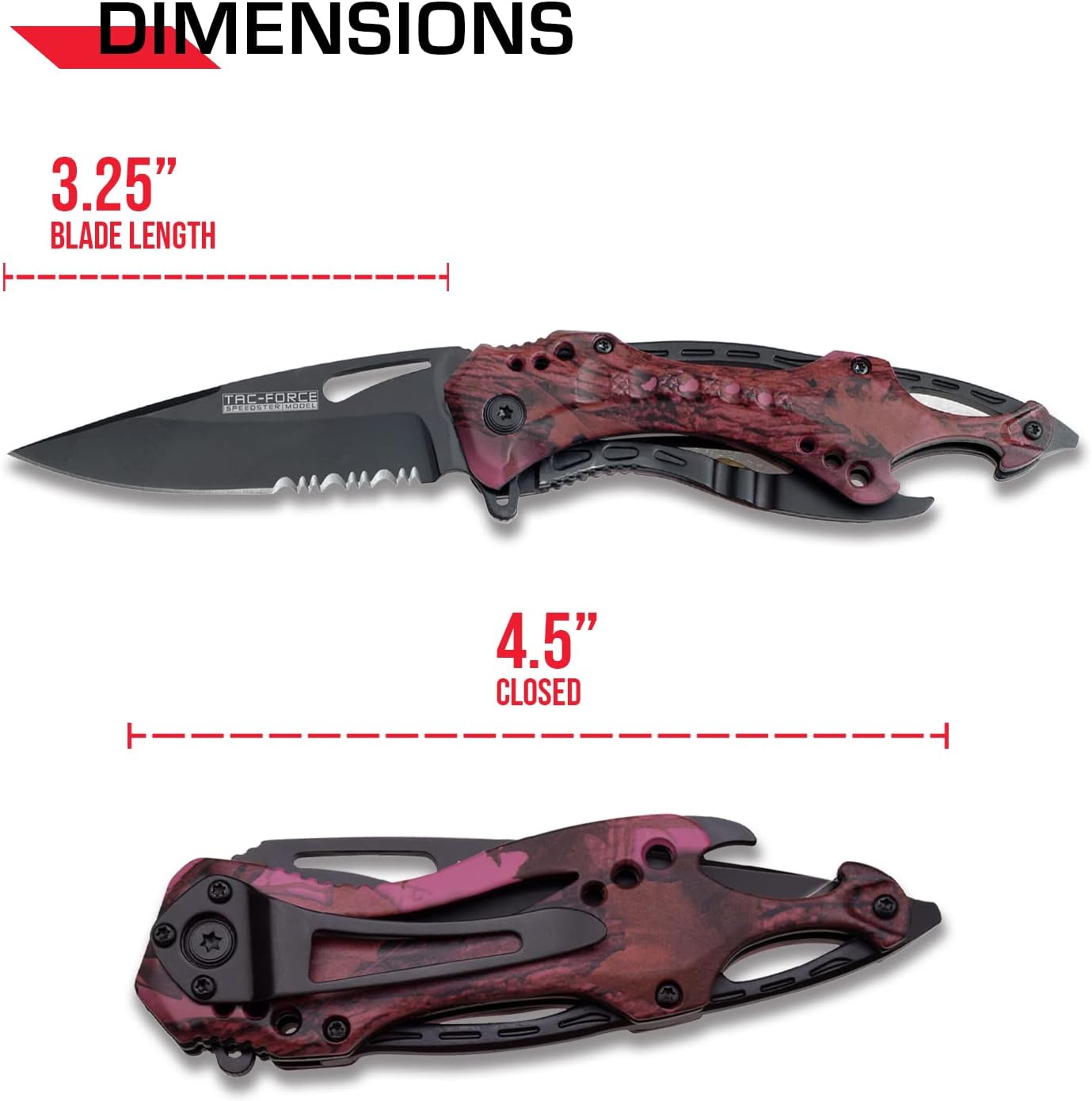 Tac-Force Folding Pocket Knife, 3.25-inch Serrated Blade, Orange Aluminum Handle, 7.75-inch Overall Length TF-705EM