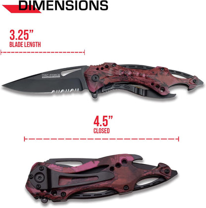 Tac-Force Folding Pocket Knife, 3.25-inch Serrated Blade, Orange Aluminum Handle, 7.75-inch Overall Length TF-705EM