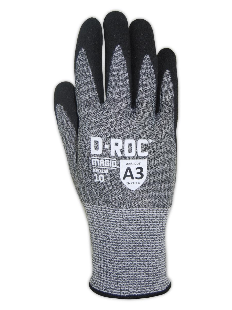 MAGID Griffin Gear ANSI A3 Hyperon Blended Sandy Nitrile Coated Work Gloves, 12 Pairs, Size 9/Large, GPD255