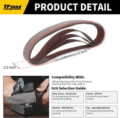 45-Piece 1/2" x 12" Knife Sharpener Sanding Belt Kit for Work Sharp Knife & Tool Sharpener (WSKTS & WSKTS-KT/Mk.1 & Mk.2) - Multiple Grits