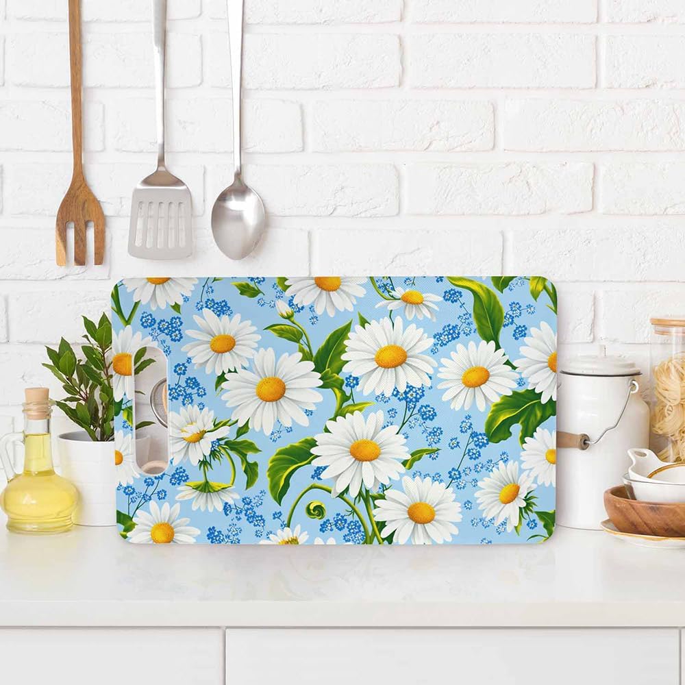 Coffee Set Cutting Board with Handles Coffee Maker Muffin Cup Flower Hot Drink Love Cutting Boards Plastic Safe Chopping Board for Kitchen 16" x 10" x 0.24"