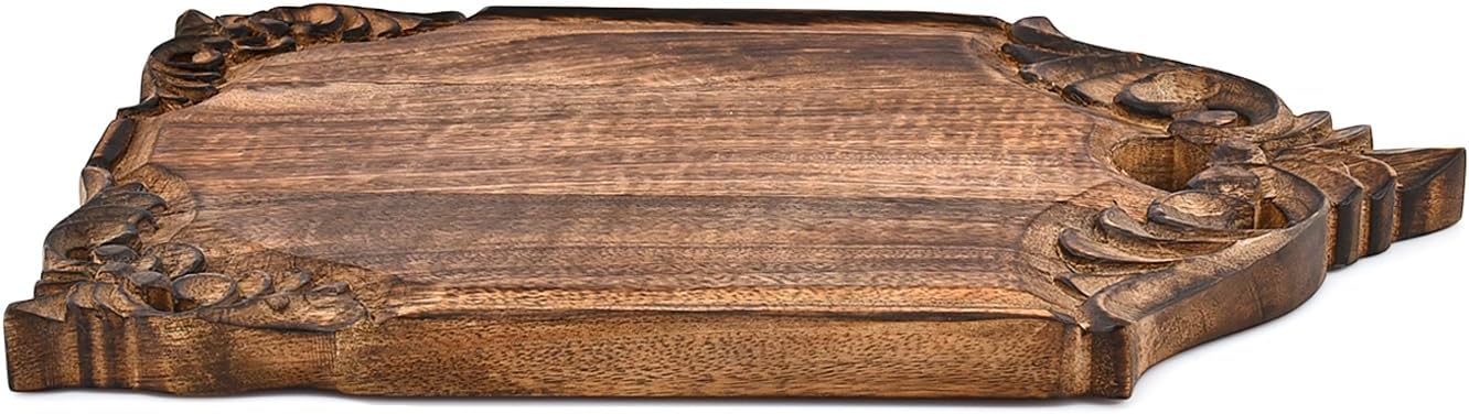 Kaizen Casa Cutting Board Hand-Carved Wooden Board Rustic Wooden Board & Decorative Serving Platter for Kitchen, Dining & Charcuterie (15" X 10" X 1")