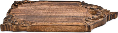 Kaizen Casa Cutting Board Hand-Carved Wooden Board Rustic Wooden Board & Decorative Serving Platter for Kitchen, Dining & Charcuterie (15" X 10" X 1")