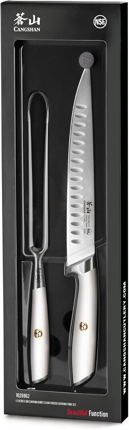 Cangshan L1 Series 1026962 German Steel Forged 2-Piece Carving Set, White