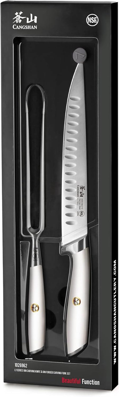 Cangshan L1 Series 1026962 German Steel Forged 2-Piece Carving Set, White