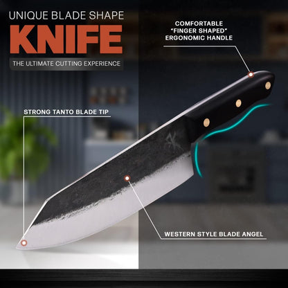 Kitchen perfection Handmade Meat Cleaver Knife for Meat Cutting - Professional 7" Serbian Chef Knife - Made of High Carbon Steel - Hand Sharpen Butcher Knife with Canvas Sheath, Unique Gifts for Men
