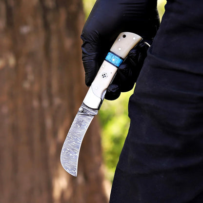 Hawkbill,Folding Pocket Knife with Steel Blade, Lineman utility Tools,Black&Green G10 Handle.