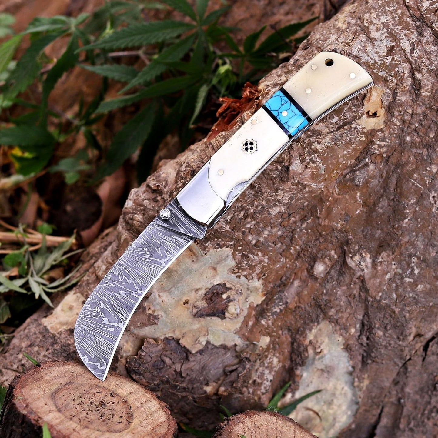 Hawkbill,Folding Pocket Knife with Steel Blade, Lineman utility Tools,Black&Green G10 Handle.