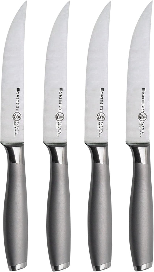 Messermeister Avanta Forged 5” Fine Edge Steak Knife Set - German X50 Stainless Steel - Rust Resistant & Easy to Maintain - Includes 4 Steak Knives