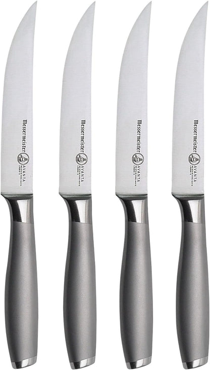 Messermeister Avanta Forged 5” Fine Edge Steak Knife Set - German X50 Stainless Steel - Rust Resistant & Easy to Maintain - Includes 4 Steak Knives