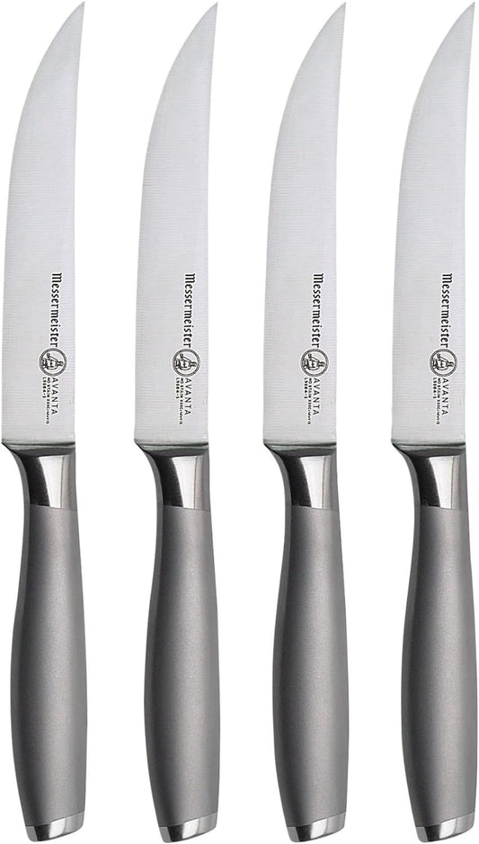 Messermeister Avanta Forged 5” Fine Edge Steak Knife Set - German X50 Stainless Steel - Rust Resistant & Easy to Maintain - Includes 4 Steak Knives