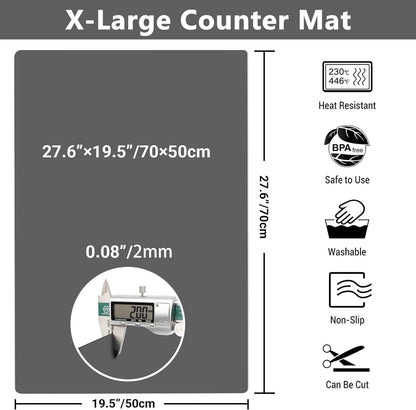 Ewen 35.6x23.5 Inch Extra Large Silicone Mats for Kitchen Counter, 2MM Thick Heat Resistant Coffee Mat Bar Mat, Glass Top Stove Cover Countertop Protector for Air Fryer, Baking, Crafts, Black