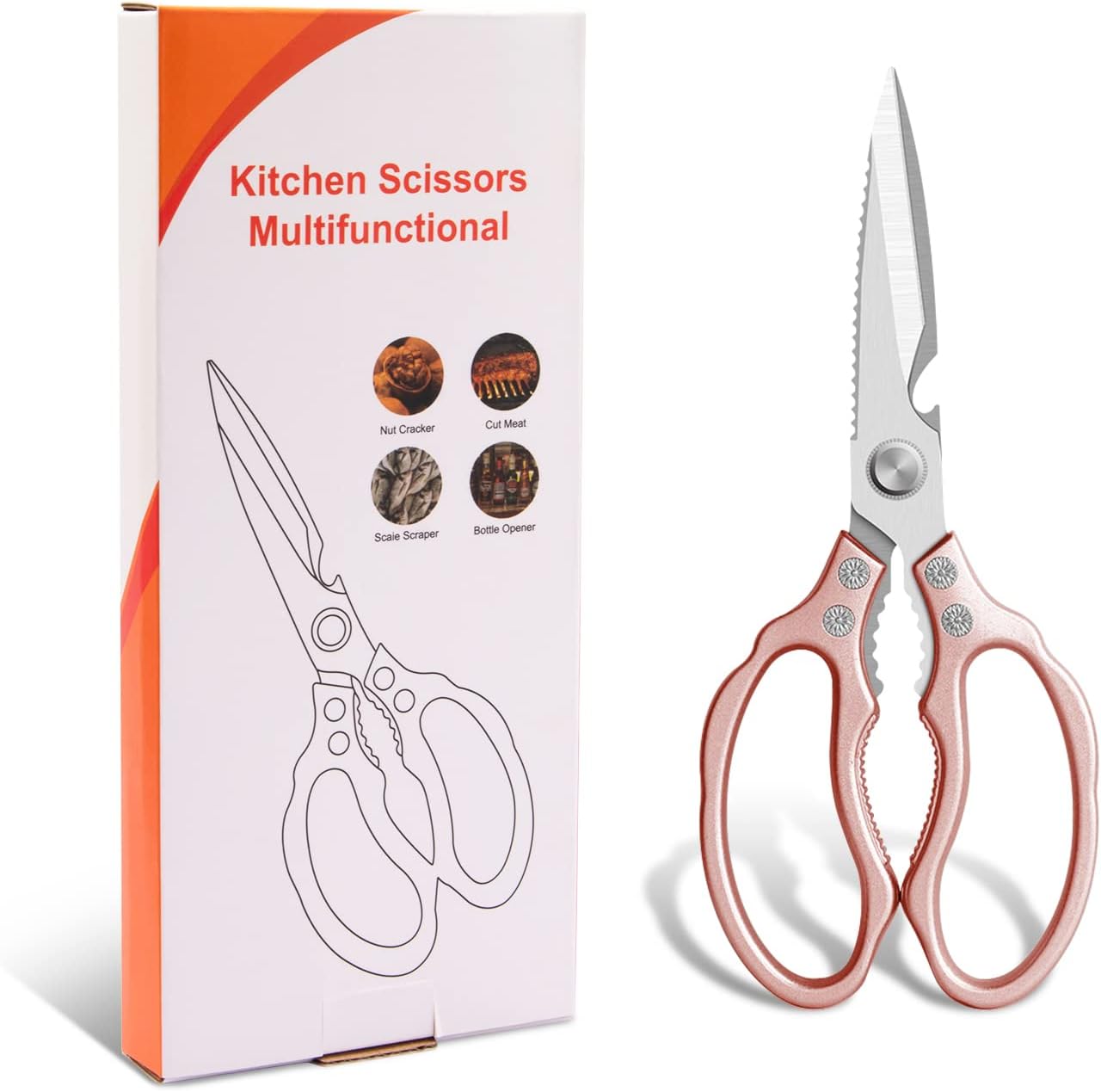 CGBE Kitchen Scissors All Purpose Heavy Duty, Ultra Sharp Stainless Steel Kitchen Shears Dishwasher Safe, Cooking Shears for Chicken, Poultry, Fish, Meat, Herbs & Grapes with Non-Slip Grips - Gold