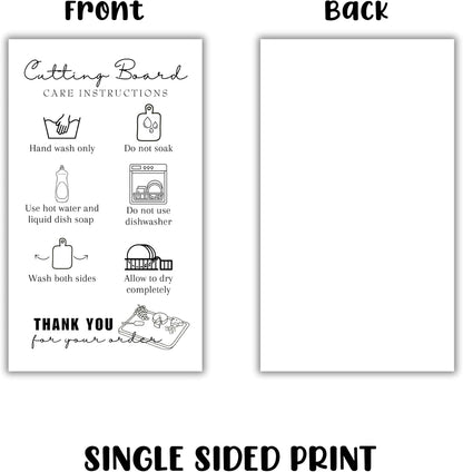 Cutting Board Care Cards Instruction Wood Charcuterie Handmade | 50pk 2x3.5” Washing Handling Directions Clients Packaging