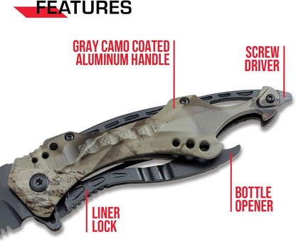 Tac-Force Folding Pocket Knife, 3.25-inch Serrated Blade, Orange Aluminum Handle, 7.75-inch Overall Length TF-705EM