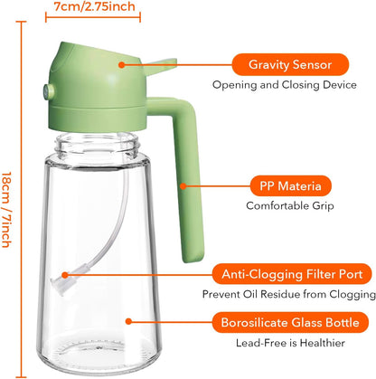 YARRAMATE 16oz/470ml Glass Olive Oil Sprayer for Cooking with Stickers, 2 in 1 Oil Dispenser for Kitchen Gadgets, Food Grade Premium Spray Bottle for Salad, Frying, BBQ (Creamy White)