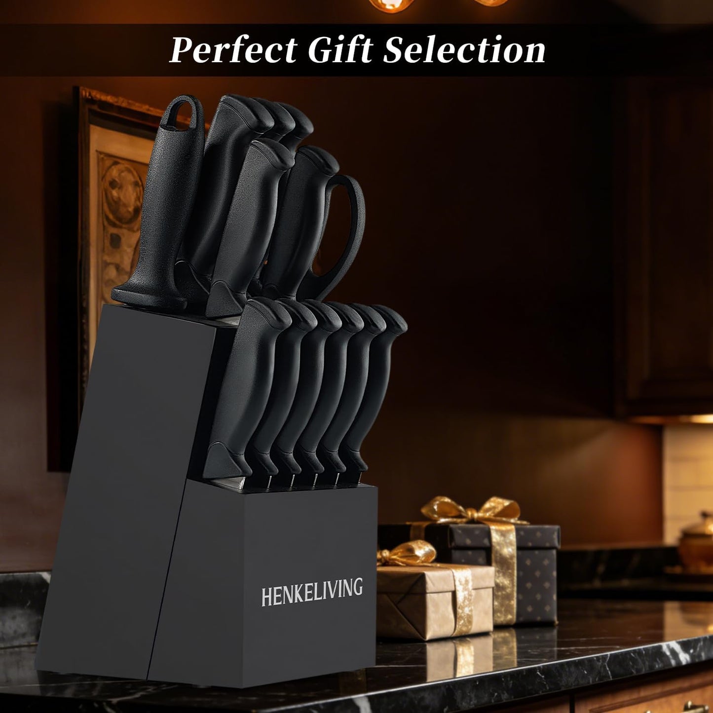 Knife Set, 14-Piece Black Dishwasher Safe Kitchen Knife Block Set with Built-In Sharpener, German High Carbon Stainless Steel Blades, Ultra Sharp Knives with Ergonomic Non-Slip Handles