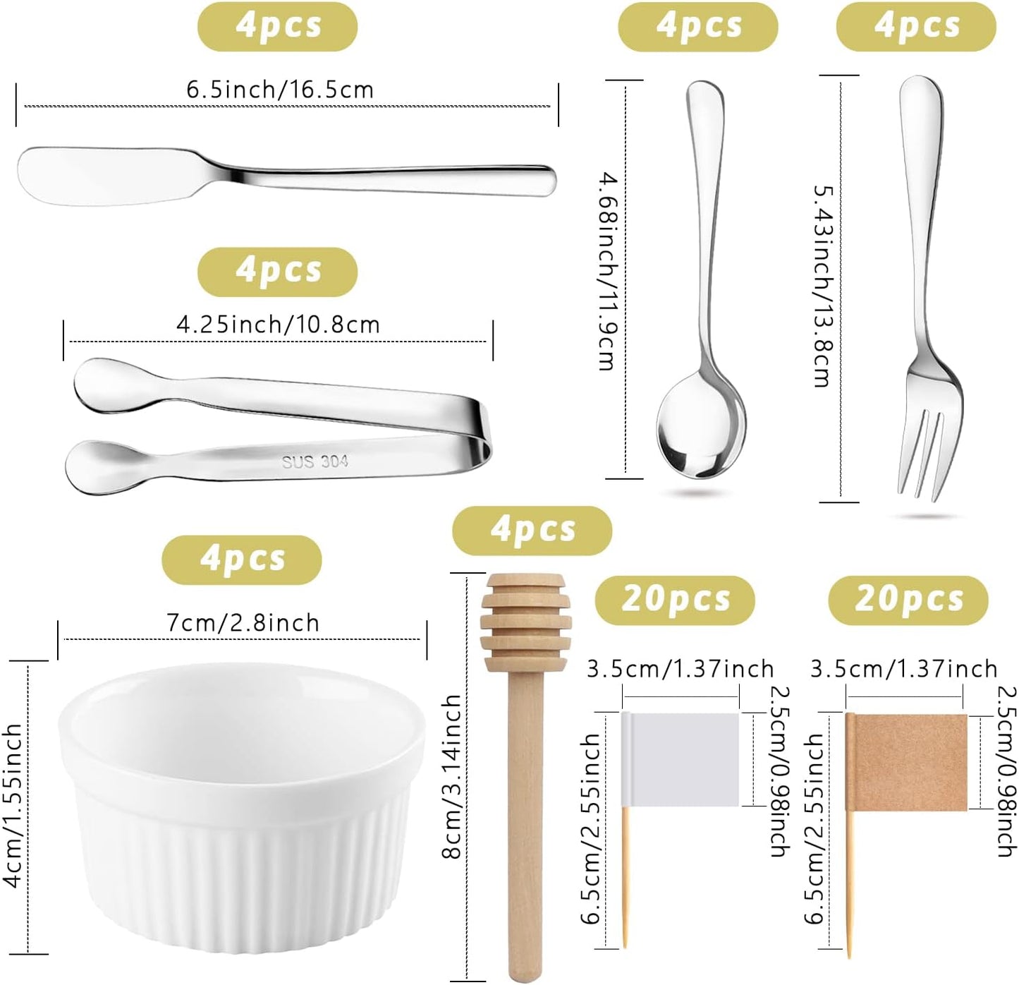 Charcuterie Boards Accessories 64Pcs Cheese Butter Spreader Knives Set Charcuterie Utensils Mini Serving Spoons and Forks Small Serving Tongs Sauce Cups Honey Dippers Toothpick Flags for Pastry Making